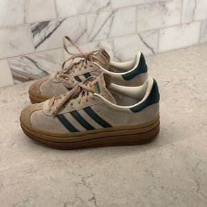 Adidas Tan and Teal Platform Sneakers